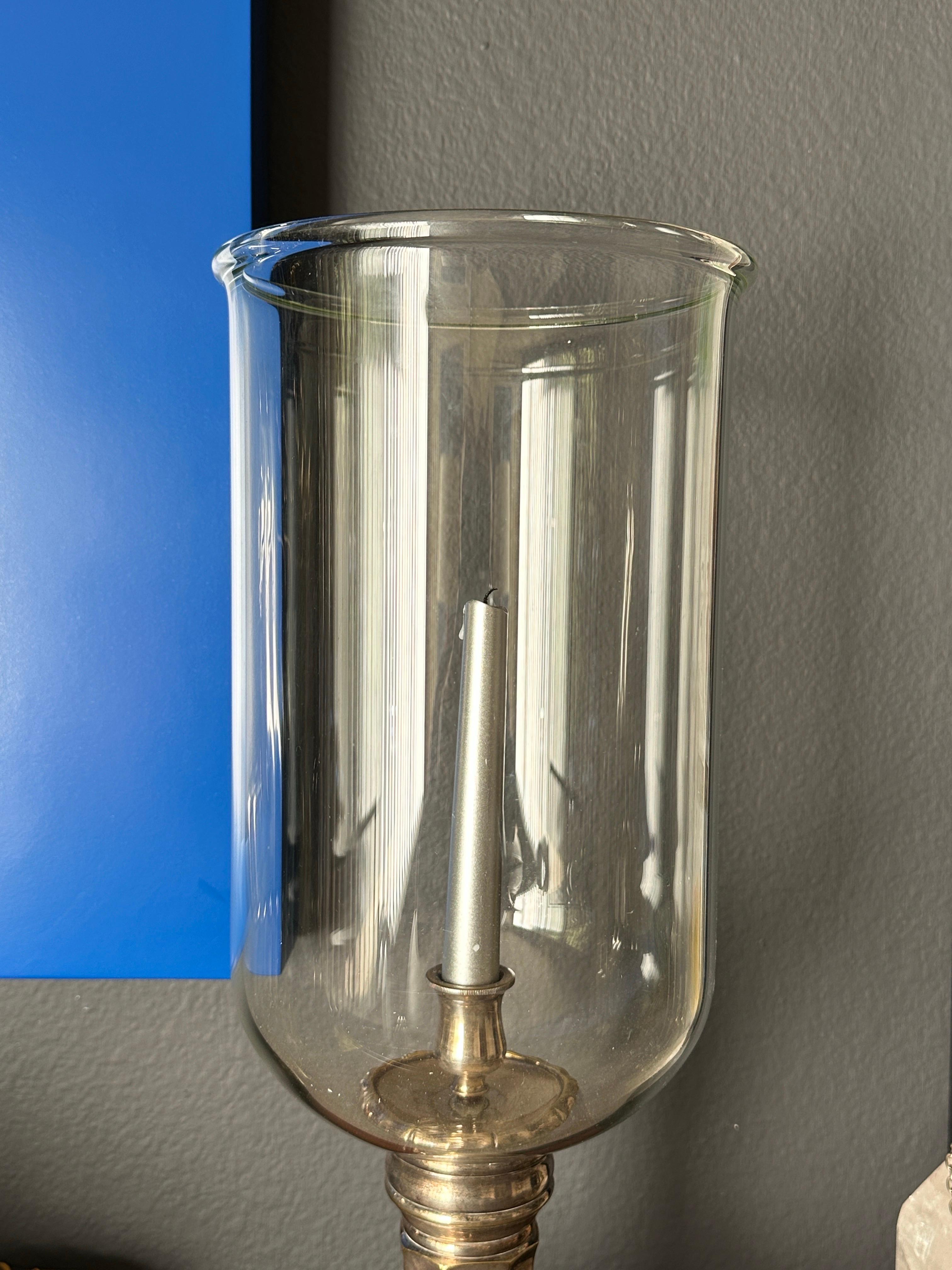 Pair of Silvered Brass Candle Hurricanes 1