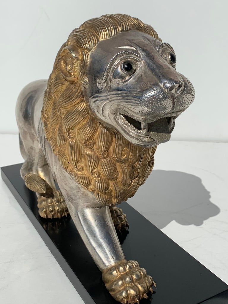 Pair of Silvered Brass Lion Sculptures Bookends For Sale at 1stdibs