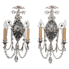 Antique Pair of silvered bronze Caldwell style sconces