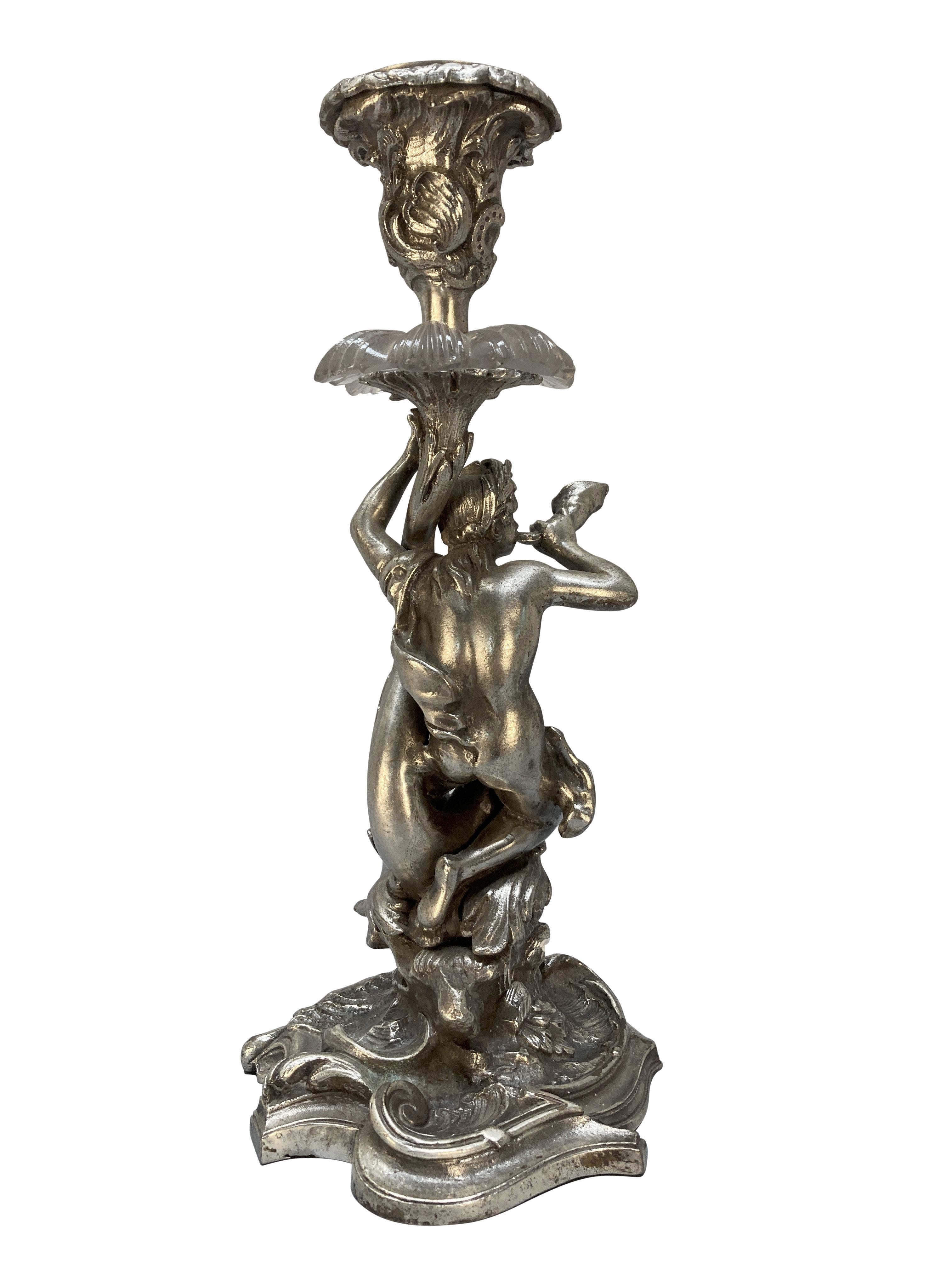 Coppia di candelieri in bronzo argentato raffiguranti Tritone e Nereide In condizioni buone in vendita a Kent, Dover