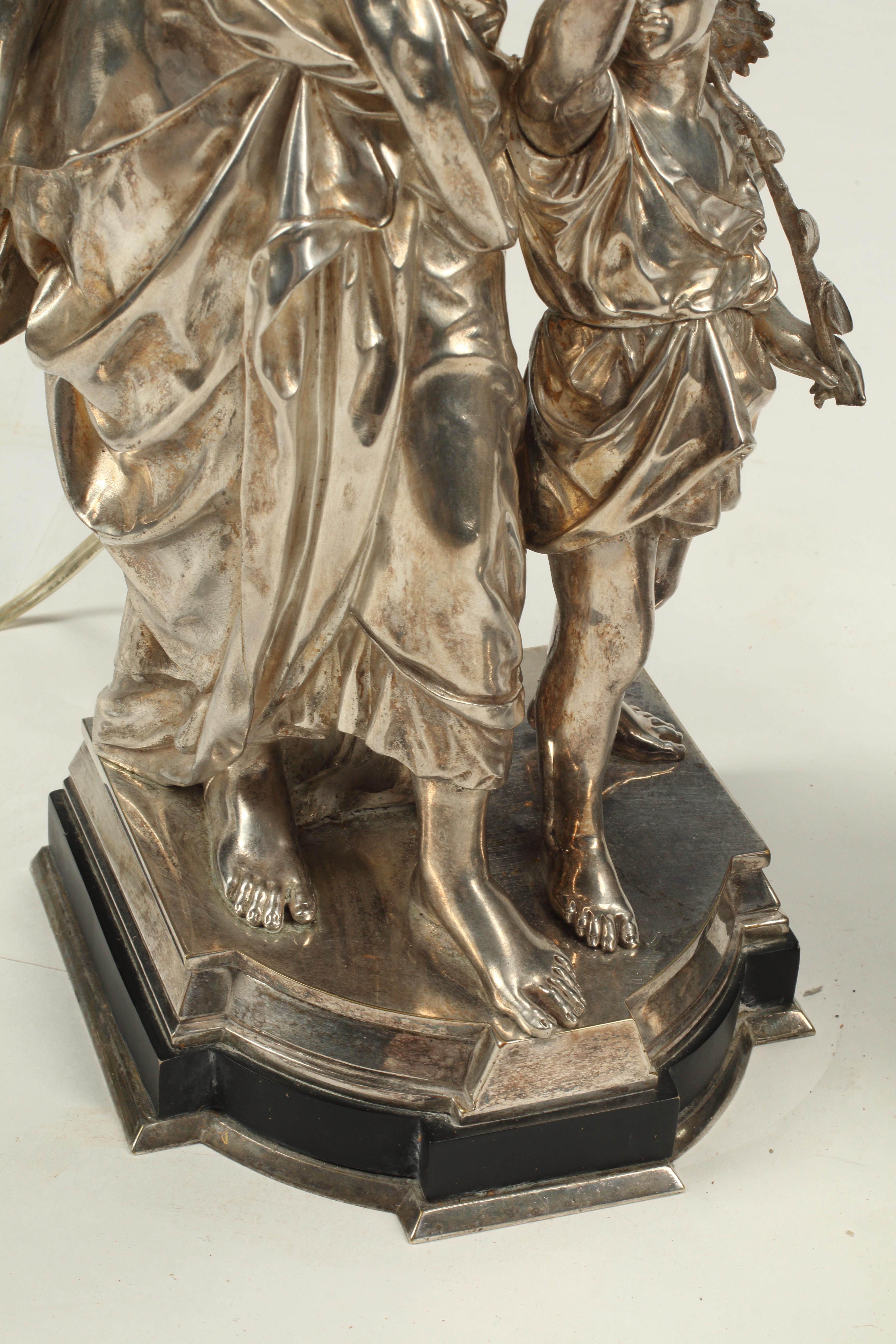 Pair of Silvered Bronze Figural Lamps, 19th Century French For Sale 1