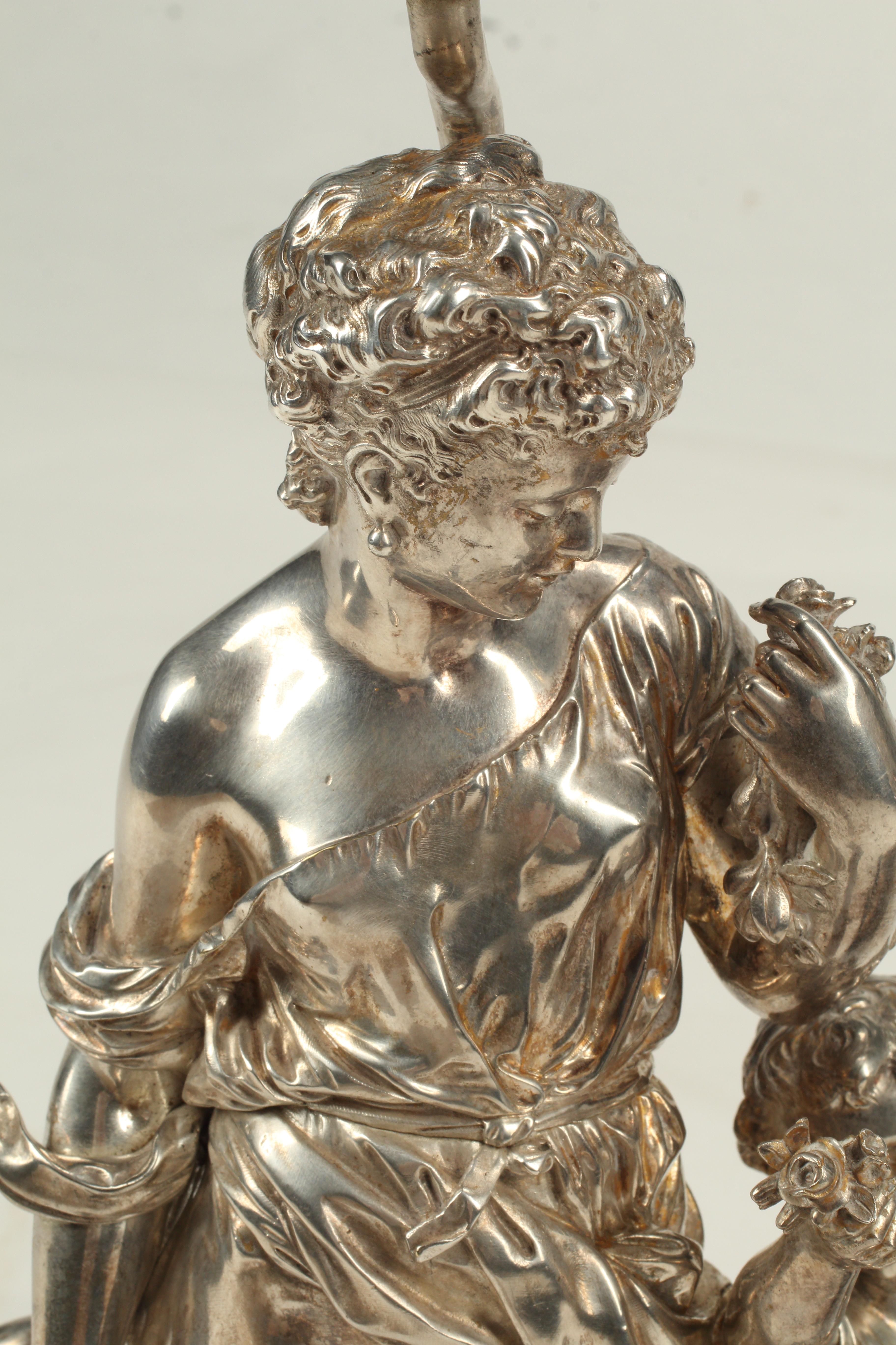 Pair of Silvered Bronze Figural Lamps, 19th Century French For Sale 3