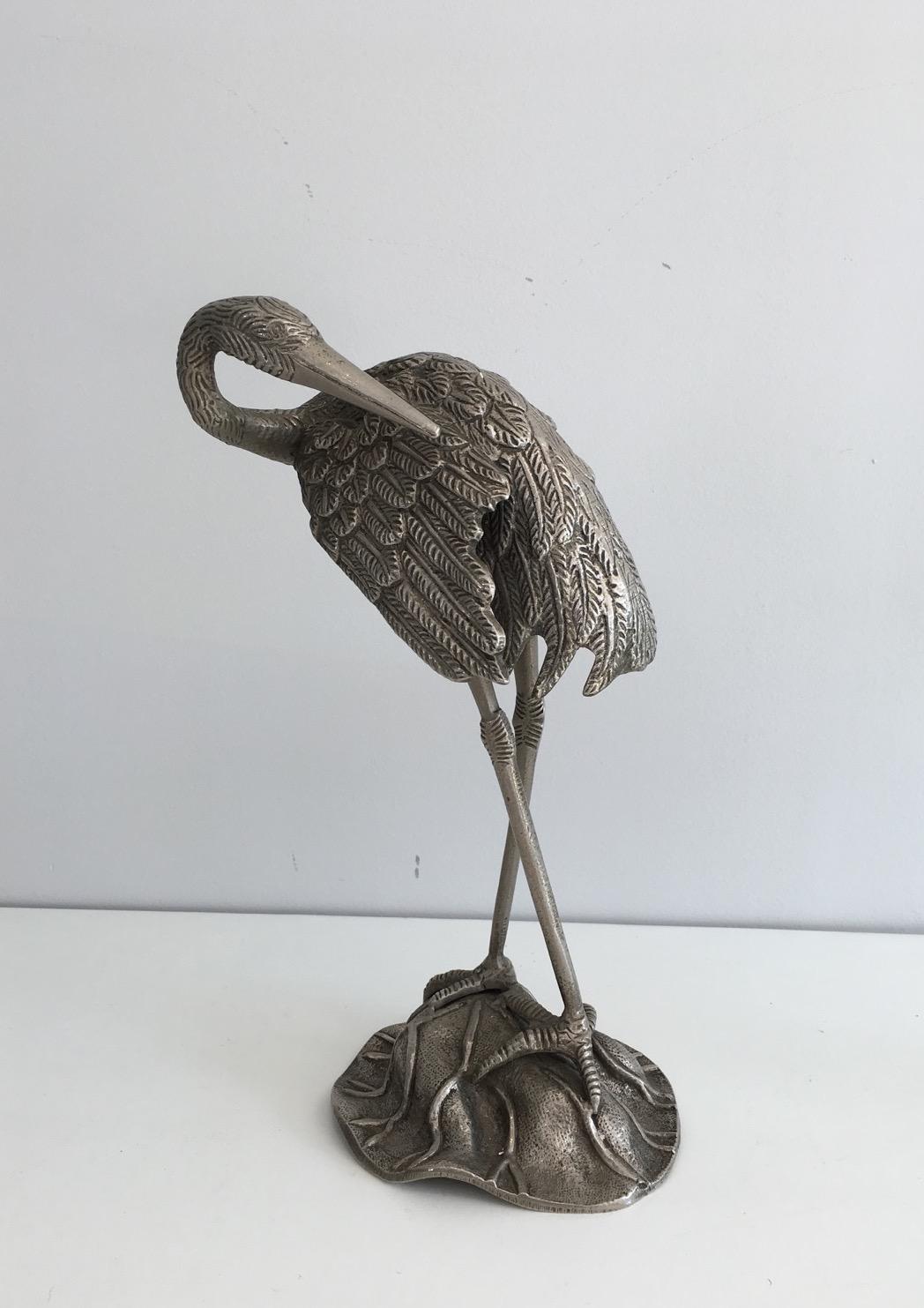 Pair of Silvered Bronze Herons, Attributed to Maison Bagués, circa 1940 For Sale 6