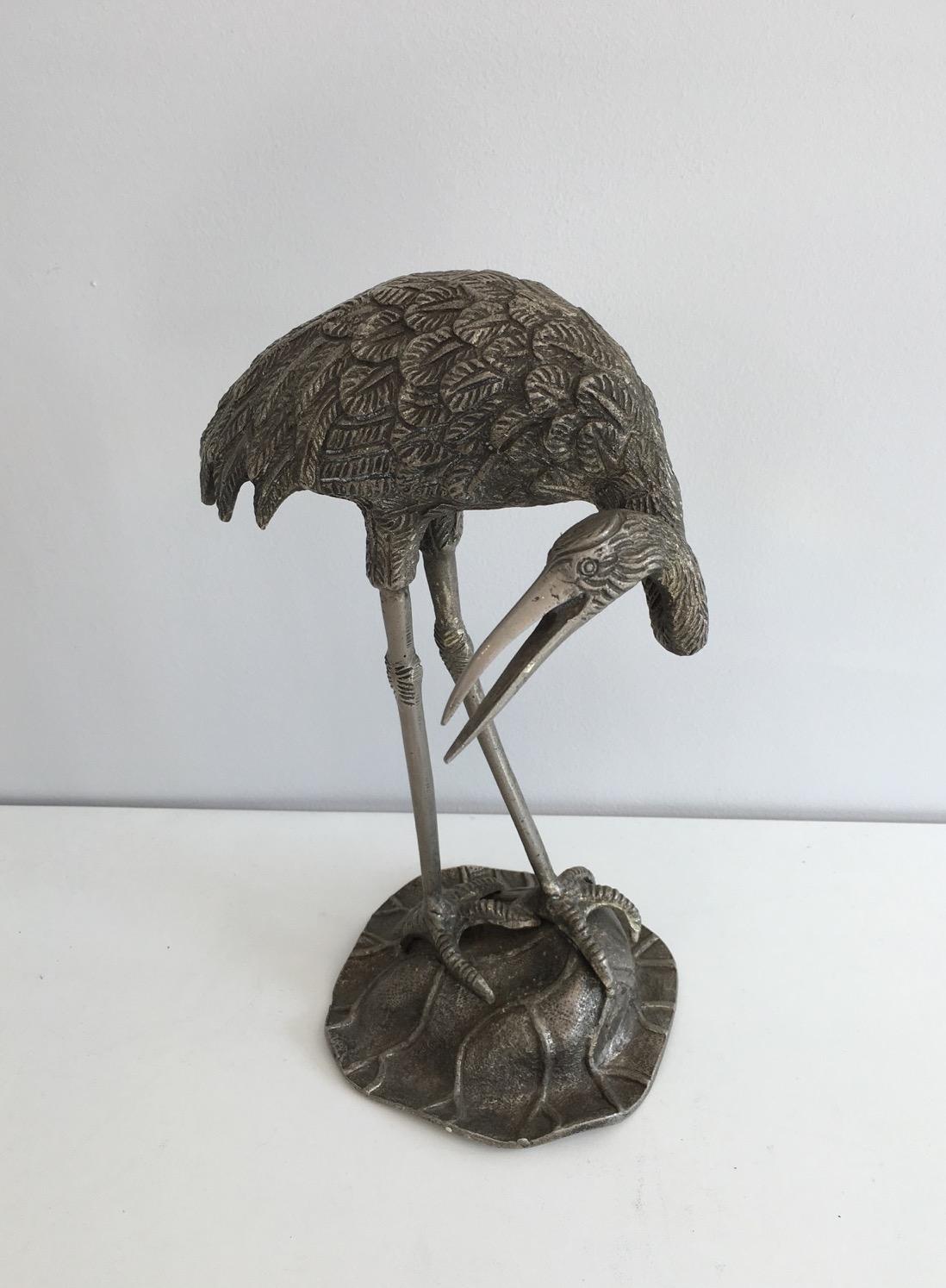 Pair of Silvered Bronze Herons, Attributed to Maison Bagués, circa 1940 For Sale 13