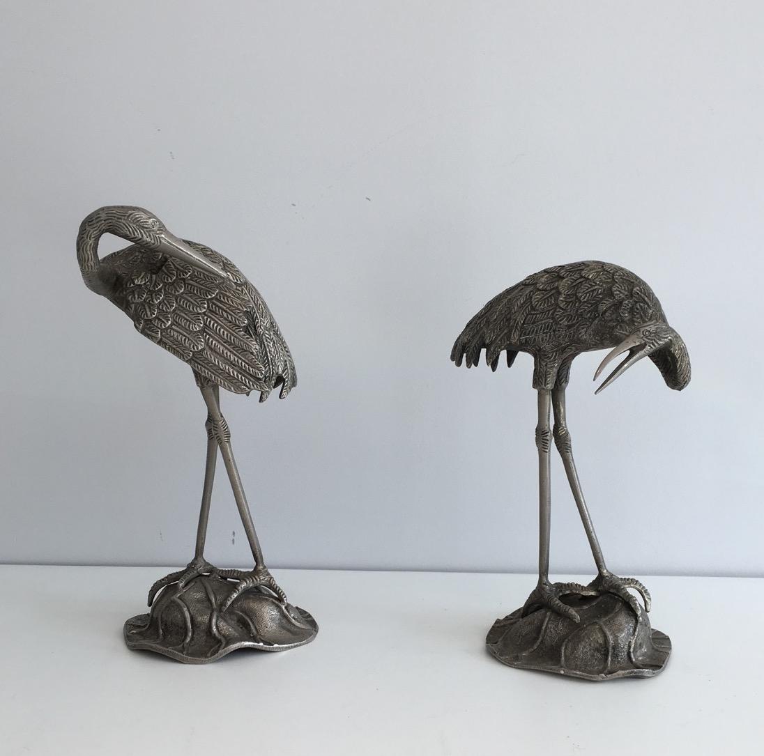 Pair of Silvered Bronze Herons, Attributed to Maison Bagués, circa 1940 For Sale 14