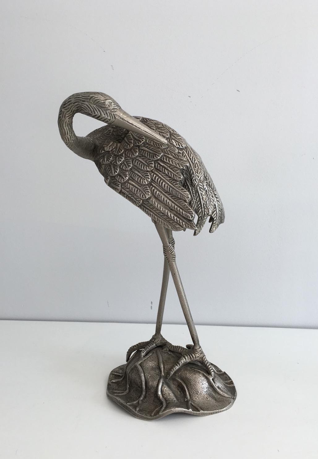 Mid-20th Century Pair of Silvered Bronze Herons, Attributed to Maison Bagués, circa 1940 For Sale