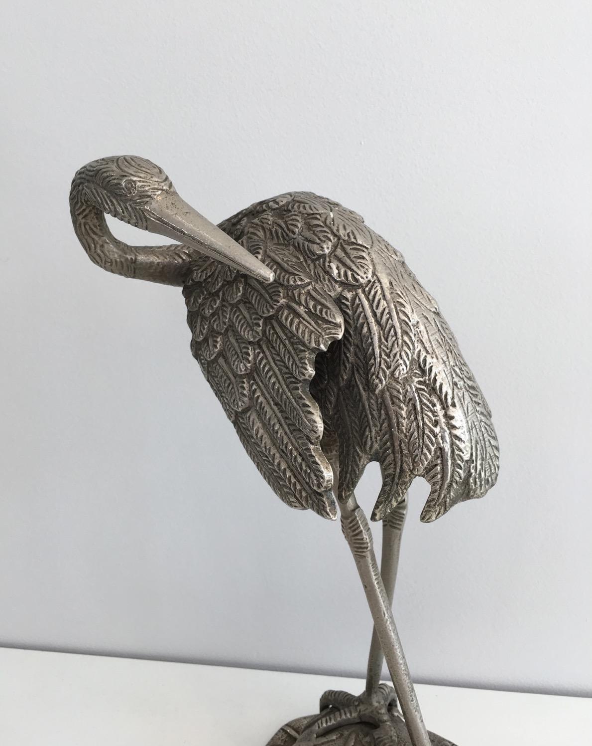Pair of Silvered Bronze Herons, Attributed to Maison Bagués, circa 1940 For Sale 3