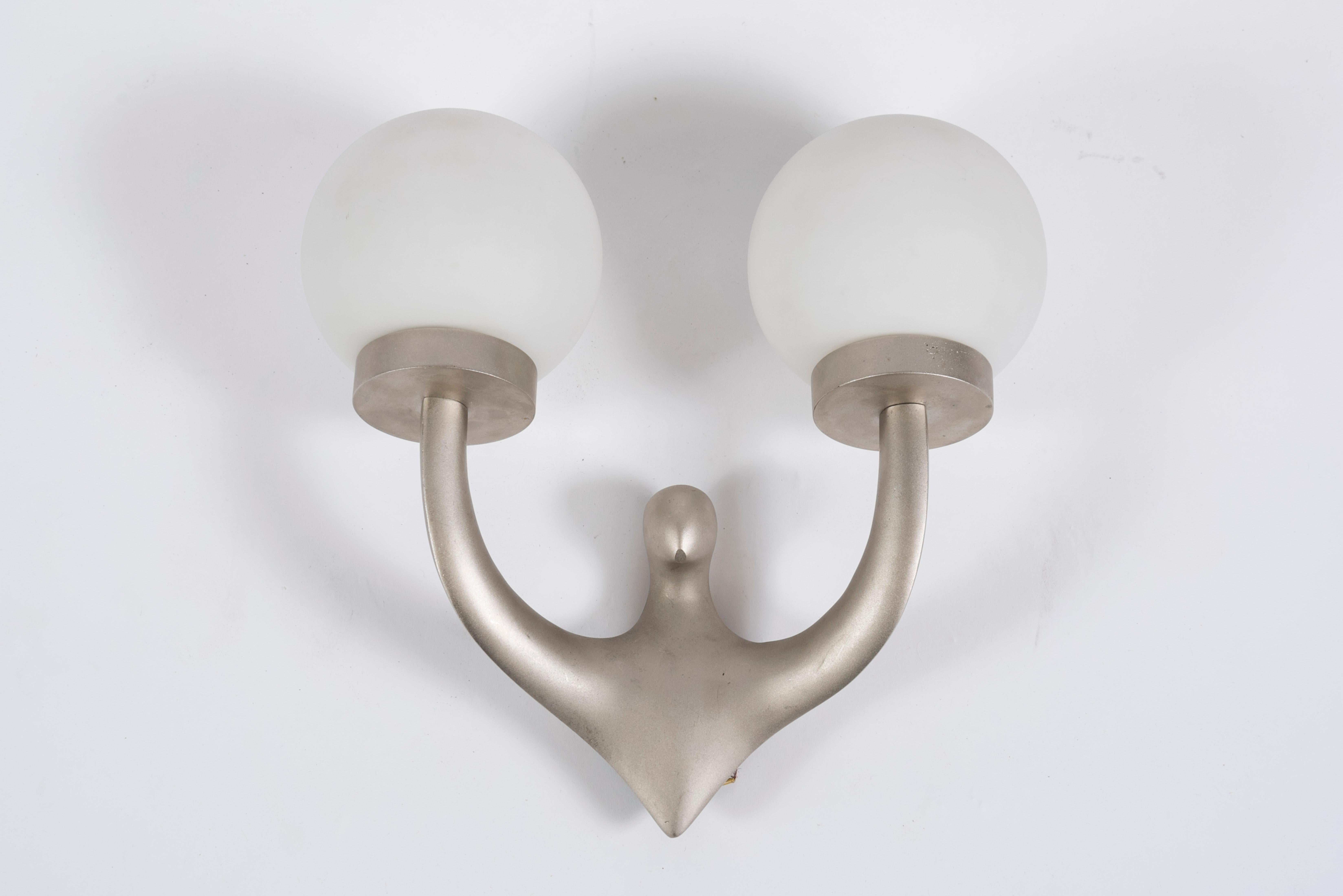 European Pair of Silvered Bronze Sconces by Riccardo Scarpa