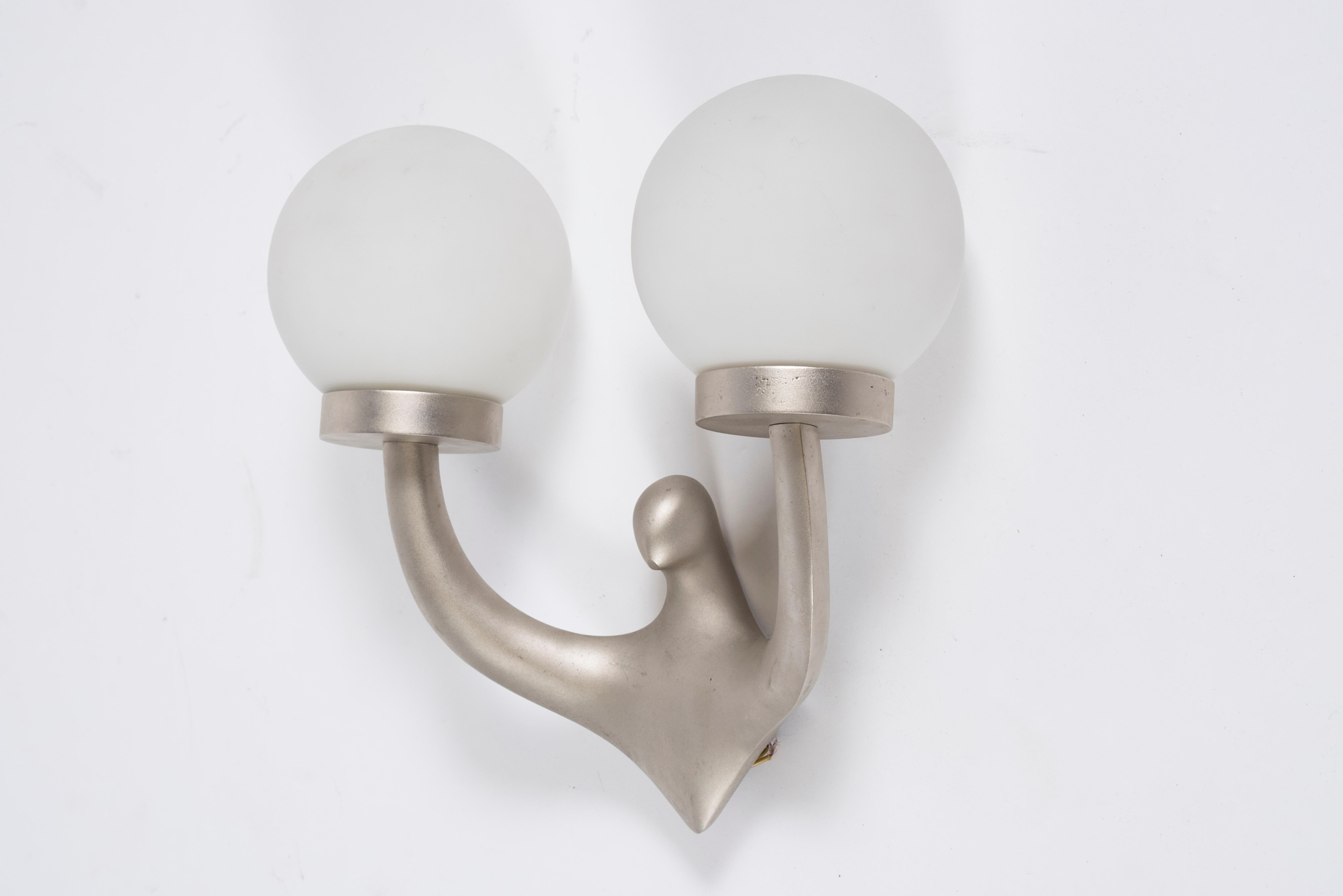 Mid-20th Century Pair of Silvered Bronze Sconces by Riccardo Scarpa