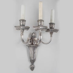 Pair of Silvered Bronze Three-light Sconces by Edward F. Caldwell Co.