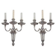 Pair of Silvered Bronze Three-light Sconces by Edward F. Caldwell Co.