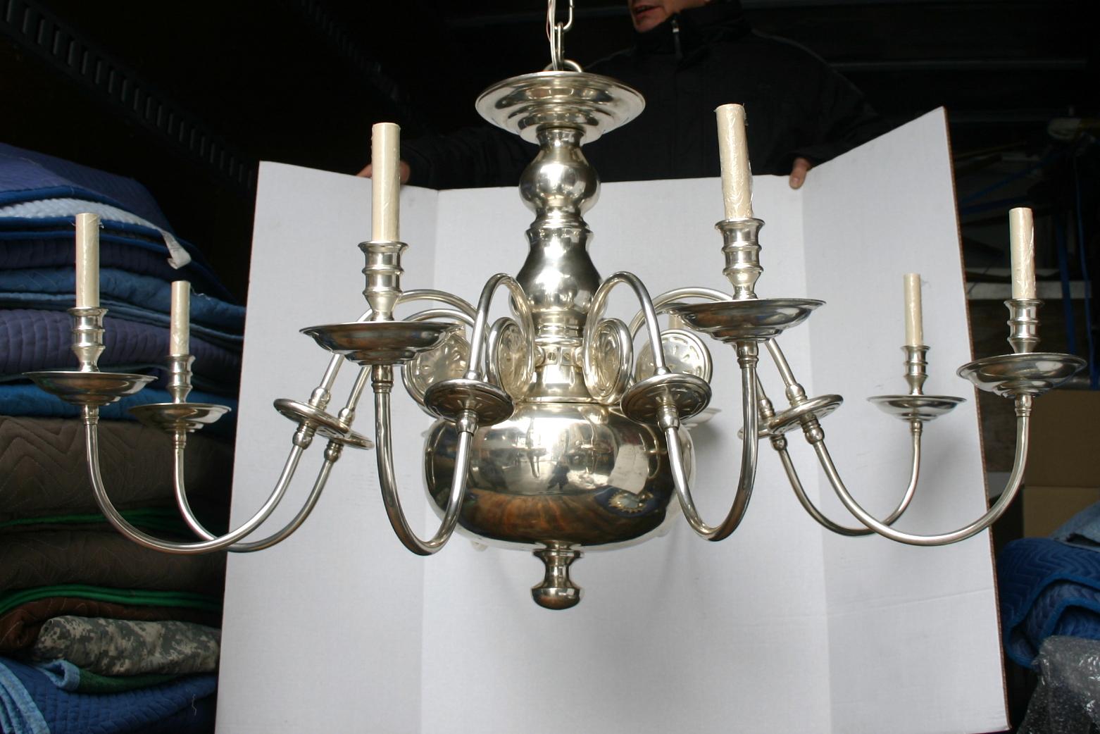 Pair of Silvered Dutch Chandeliers, Sold Individually In Good Condition For Sale In New York, NY