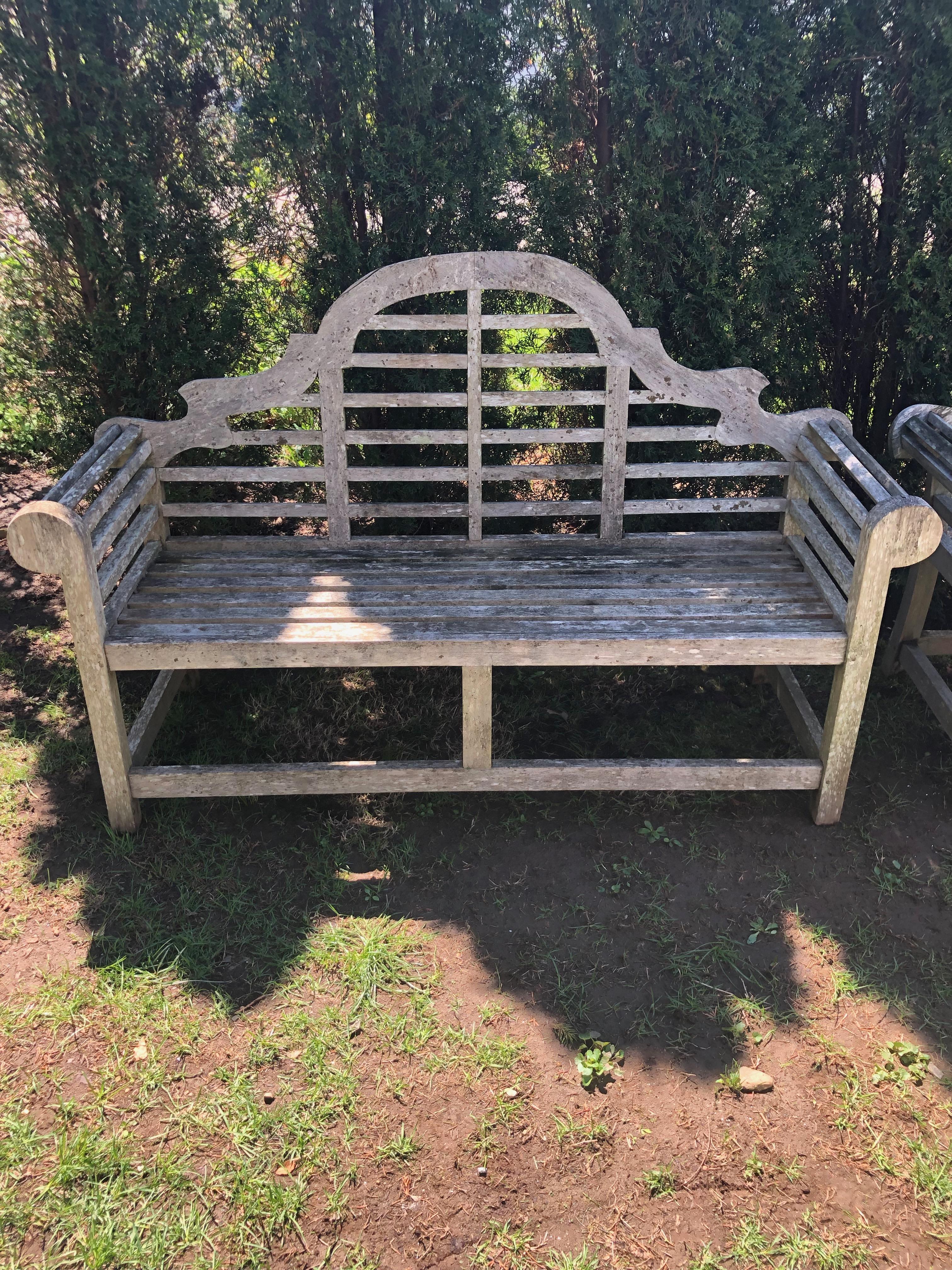 Pair of Silvered English Lutyens-Style Bench in Teak 4