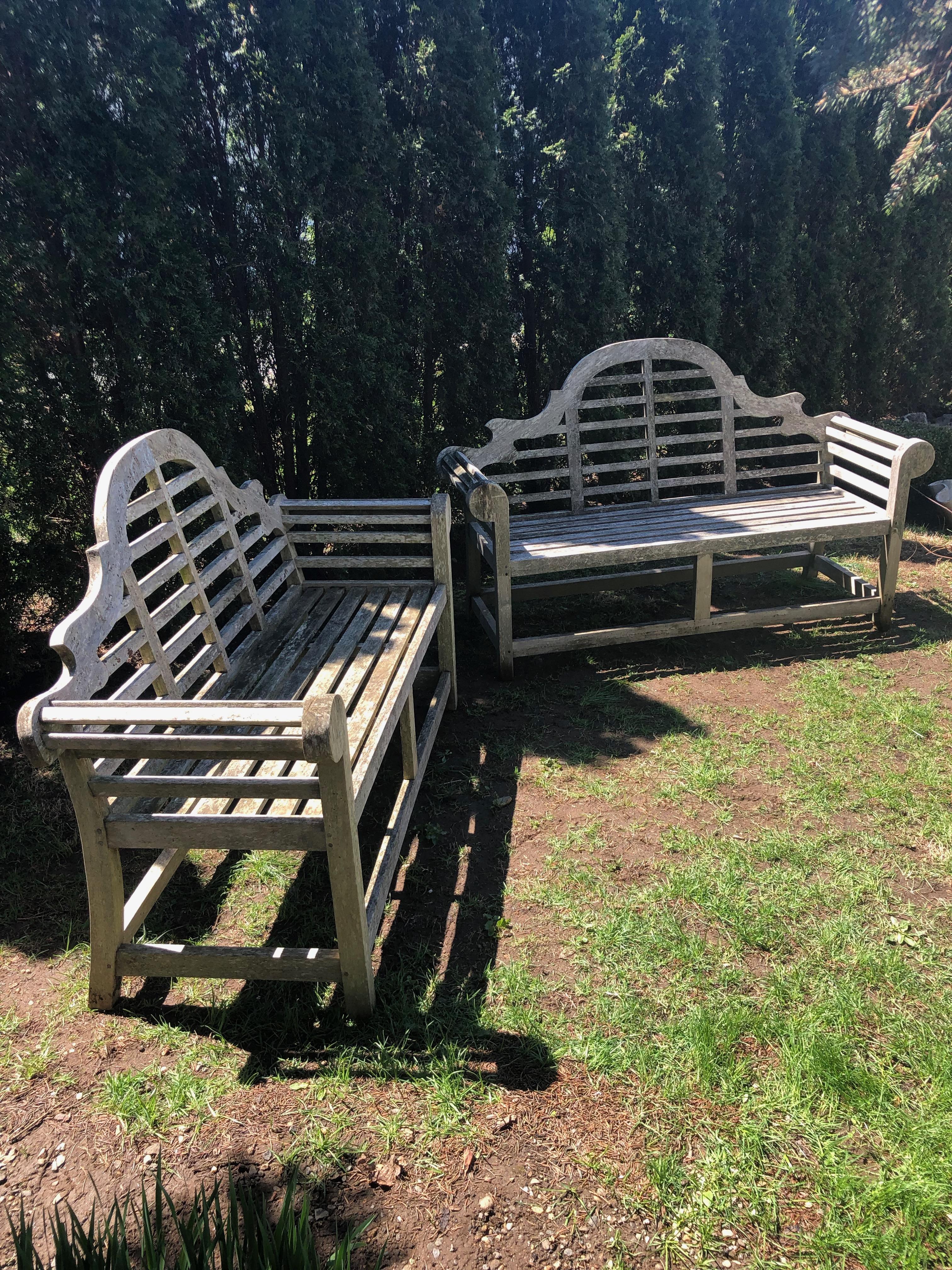 Pair of Silvered English Lutyens-Style Bench in Teak 9