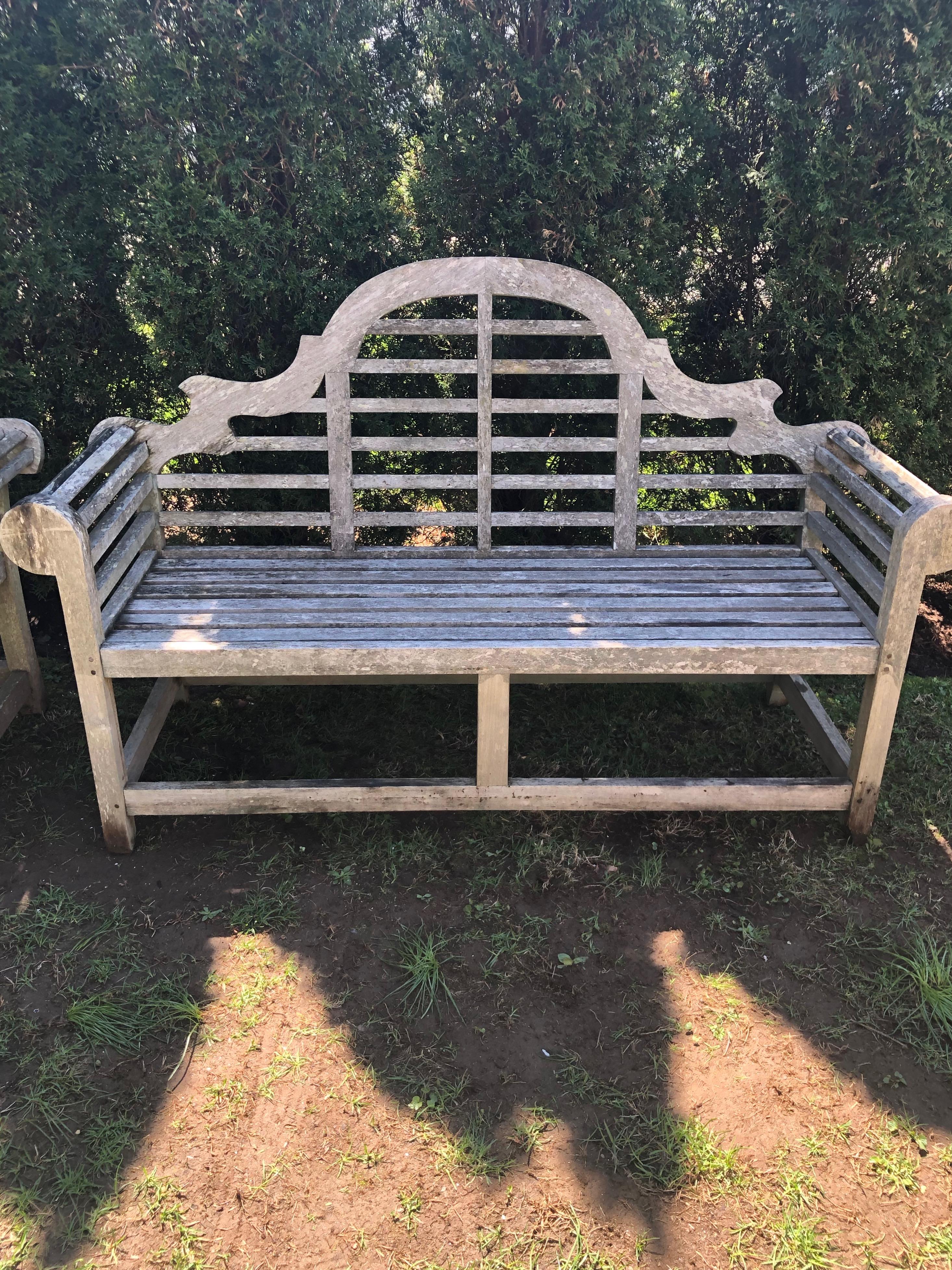 Pair of Silvered English Lutyens-Style Bench in Teak In Good Condition In Woodbury, CT