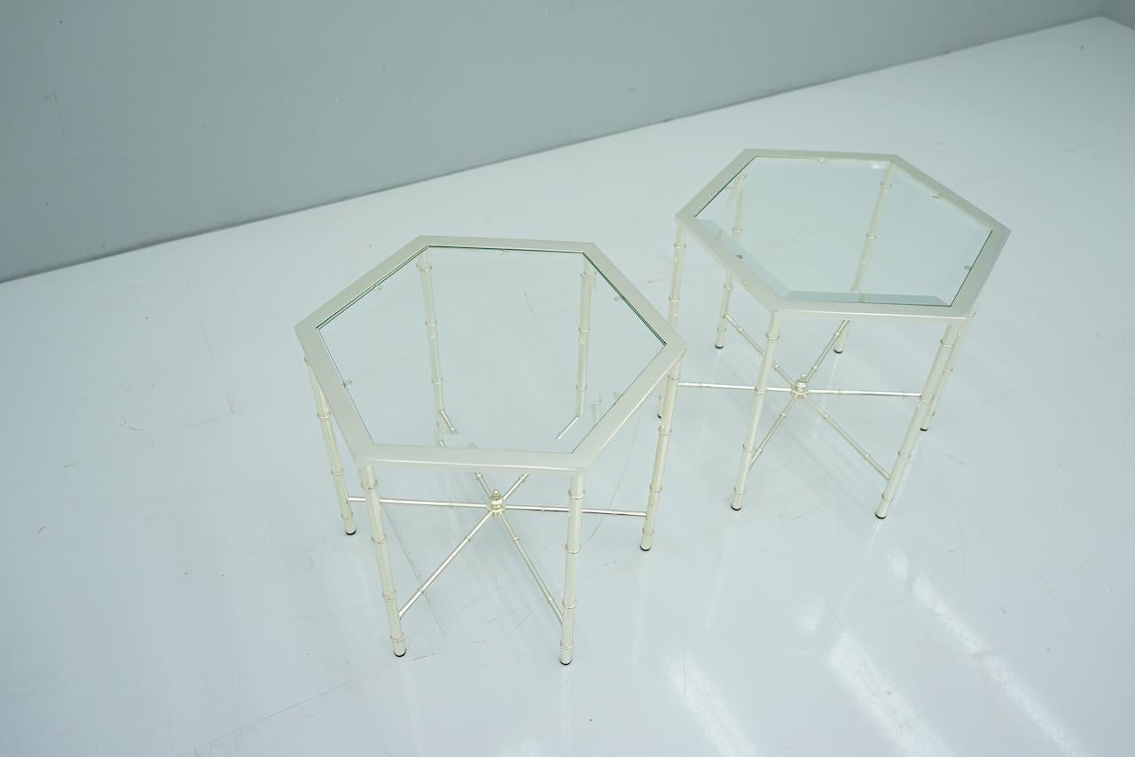 These stunning silvered hexagonal side tables from the 1970s are sure to make a stylish statement in any room. With their sleek and modern design, they are perfect for adding a touch of contemporary elegance to your home decor.
Very good condition.