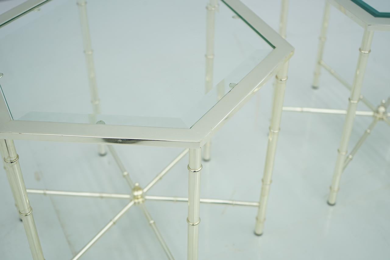 Late 20th Century Pair of Silvered Hexagonal Side Tables, 1970s For Sale