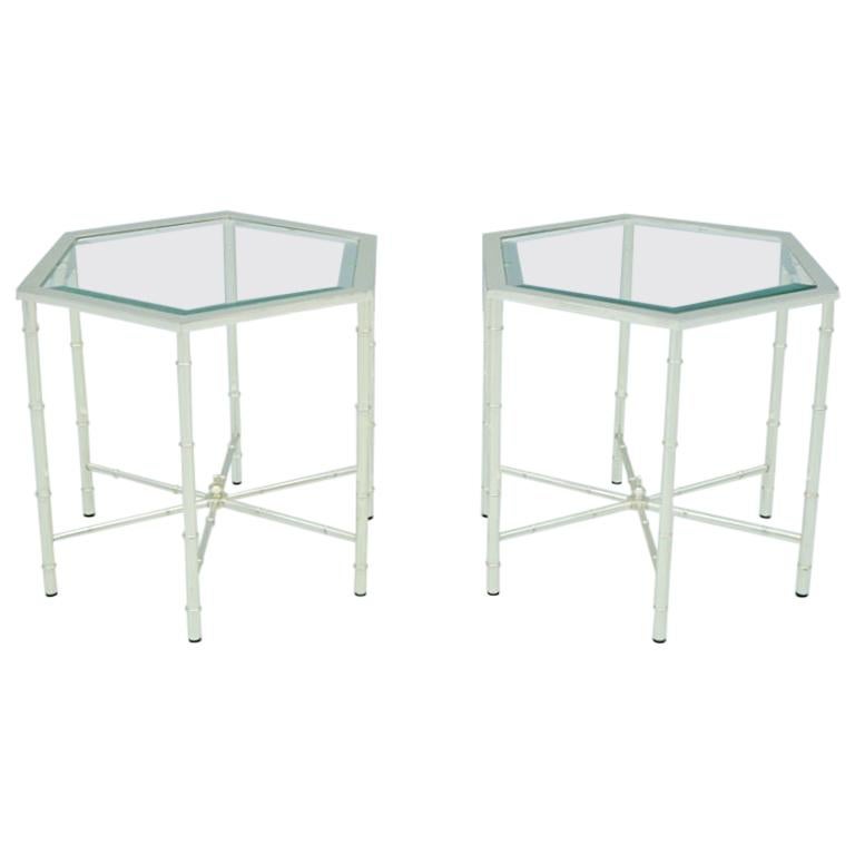 Pair of Silvered Hexagonal Side Tables, 1970s For Sale