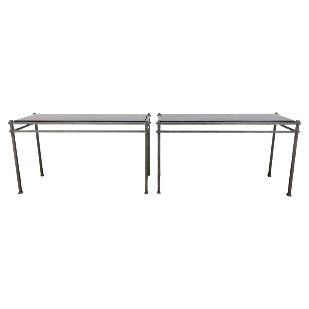 Pair of Silvered Iron Console Tables With Black Granite Top