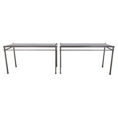 Pair of Silvered Iron Console Tables With Black Granite Top