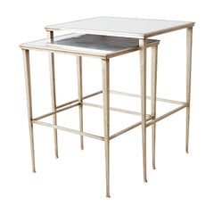 Pair of Silvered Iron Nesting Tables with Mirrored Tops