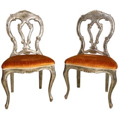 Vintage Pair of Silvered Italian Rococo Side Chairs