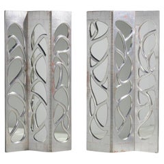 Retro Pair of Silvered Leaf Carved Wood Folding Screen by Philip Lloyd Powell