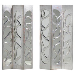 Pair of Silvered Leaf Carved Wood Folding Screen by Philip Lloyd Powell