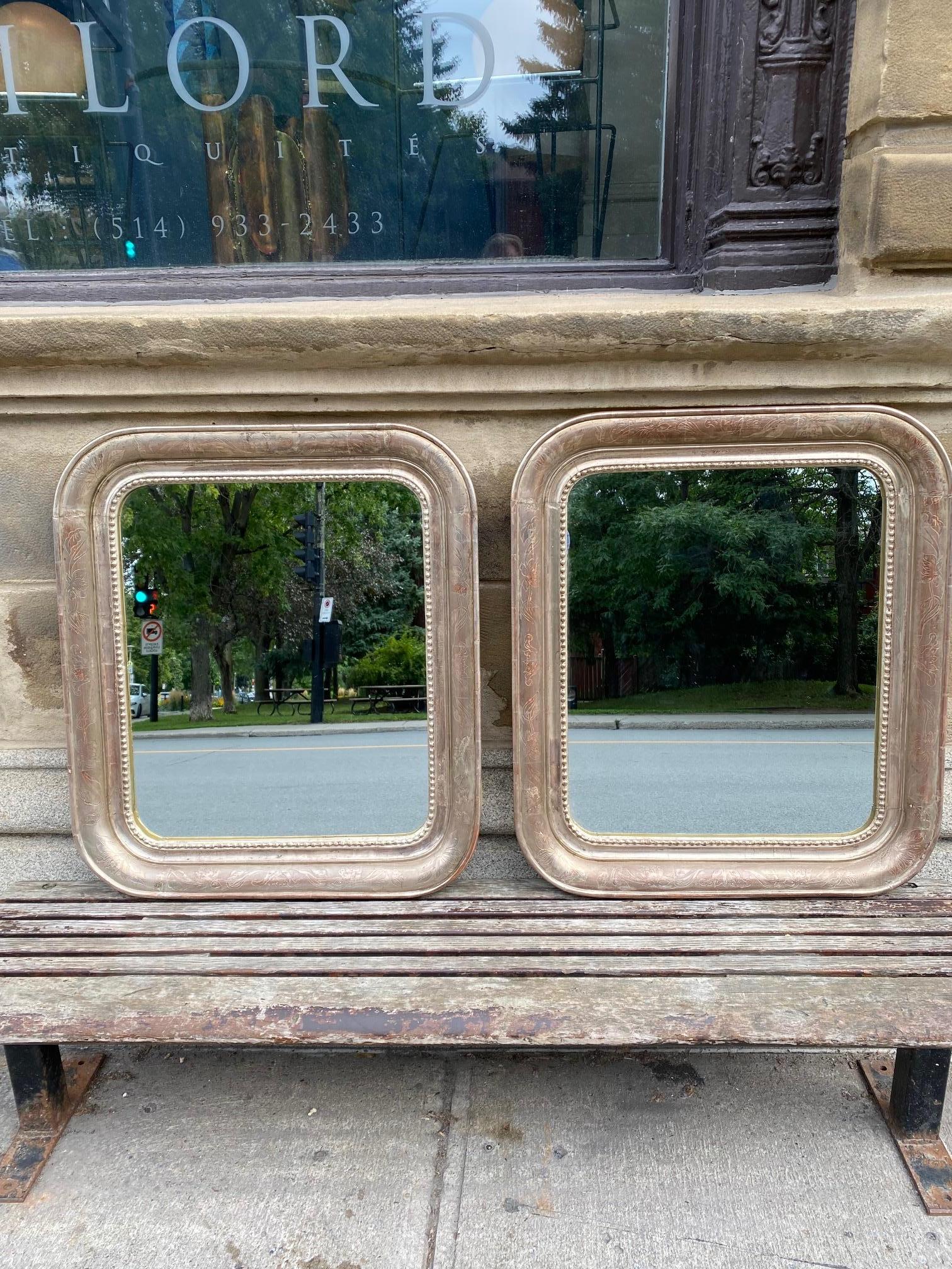 Pair of Silvered Leaf Louis Philippe Style Mirrors In Good Condition For Sale In Montreal, QC