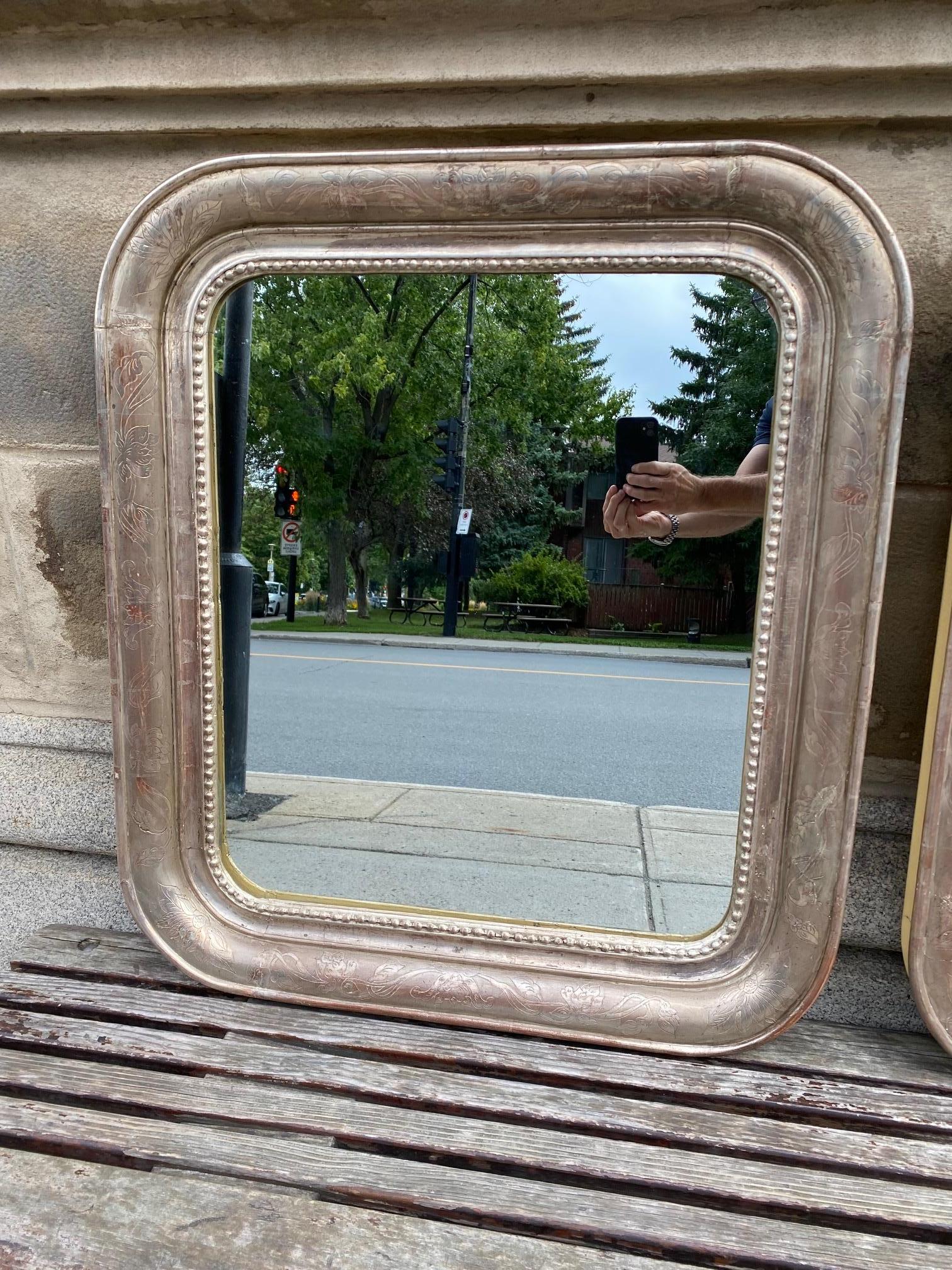Wood Pair of Silvered Leaf Louis Philippe Style Mirrors For Sale