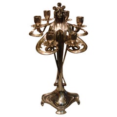 Pair of Silvered Pewter Art Nouveau Candelabra by Achille Gamba
