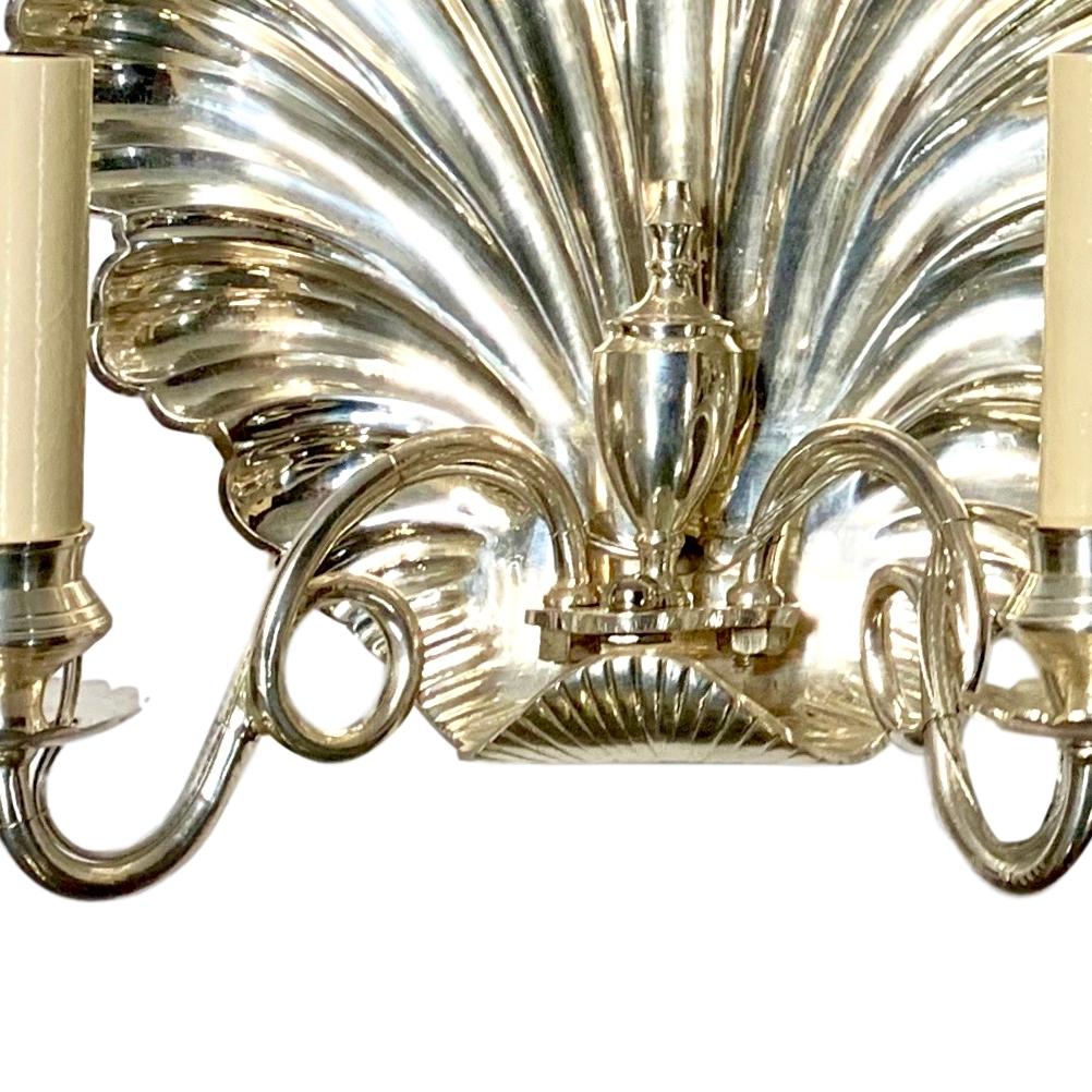 Plated Set of 4 Silvered Shell Sconces. Sold per pair  For Sale