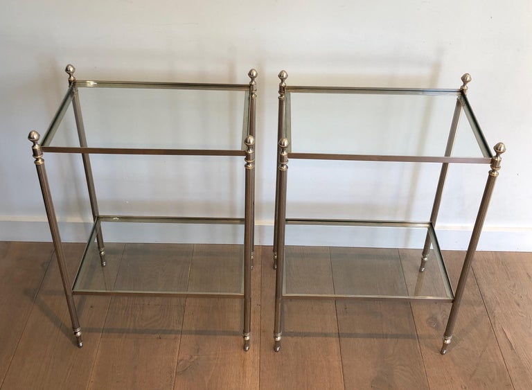 Neoclassical Pair of Silvered Side Tables in the Style of Maison Jansen For Sale