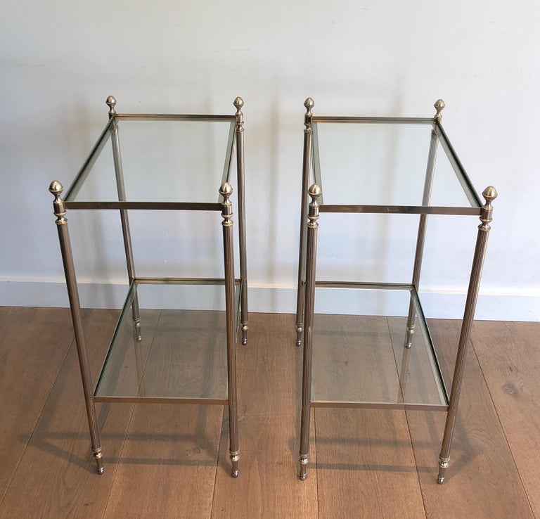 French Pair of Silvered Side Tables in the Style of Maison Jansen For Sale