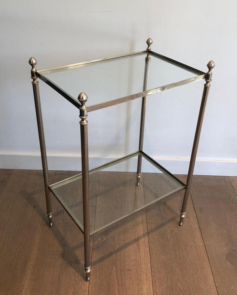 Pair of Silvered Side Tables in the Style of Maison Jansen In Good Condition For Sale In Marcq-en-Barœul, Hauts-de-France