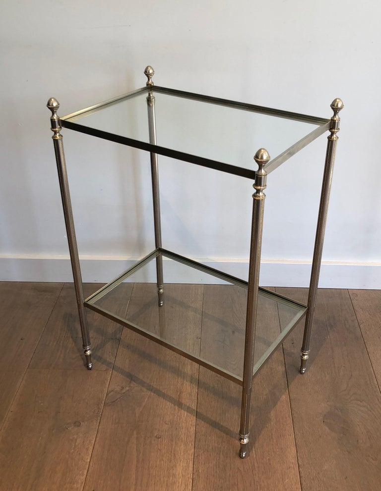 Brass Pair of Silvered Side Tables in the Style of Maison Jansen For Sale