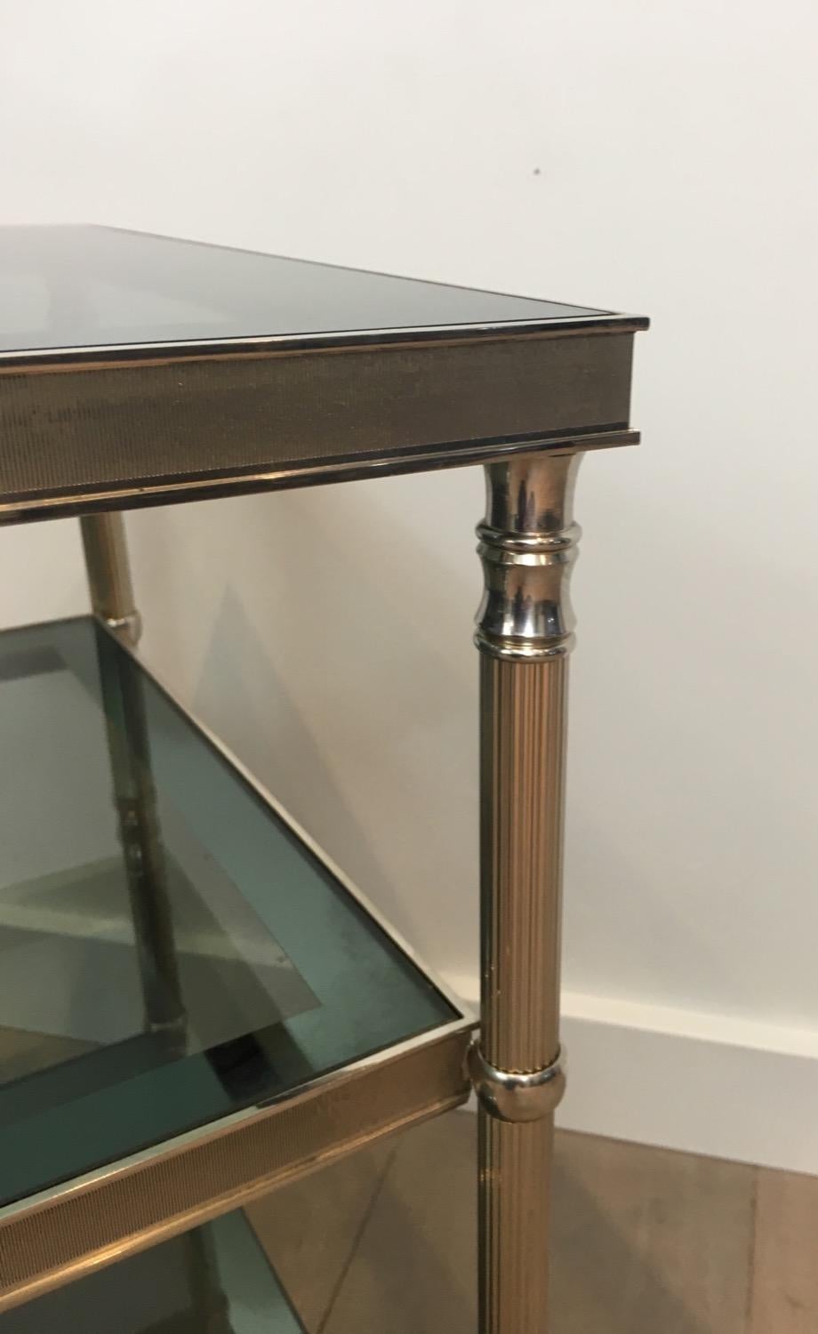 Pair of Silvered Side Tables with Blueish Glass Top, Attributed to Maison Jansen 5