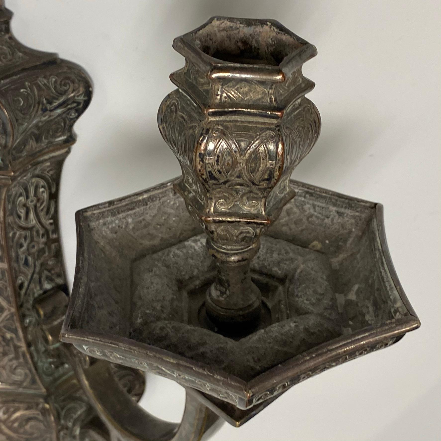 Pair of Silvered Two-Light Wall Sconces Attributed to Caldwell & Co For Sale 4