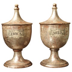 Antique Pair of Silvered Wooden Herb Containers from Italy, circa 1930