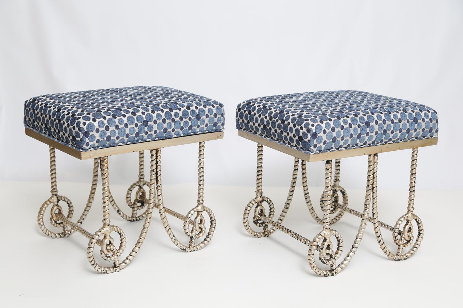Pair of Silvergilt Metal Benches with Scrolling Legs 2