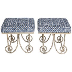 Pair of Silvergilt Metal Benches with Scrolling Legs