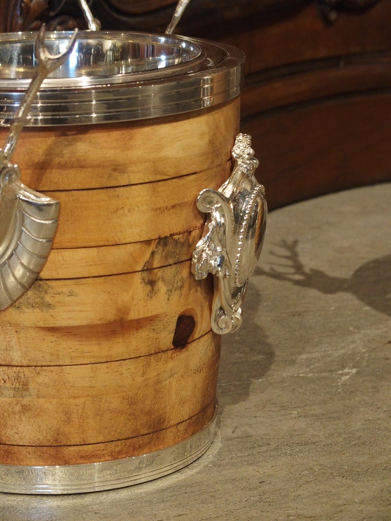 Pair of Silverplate and Wood Wine Coolers with Mounted Stags and