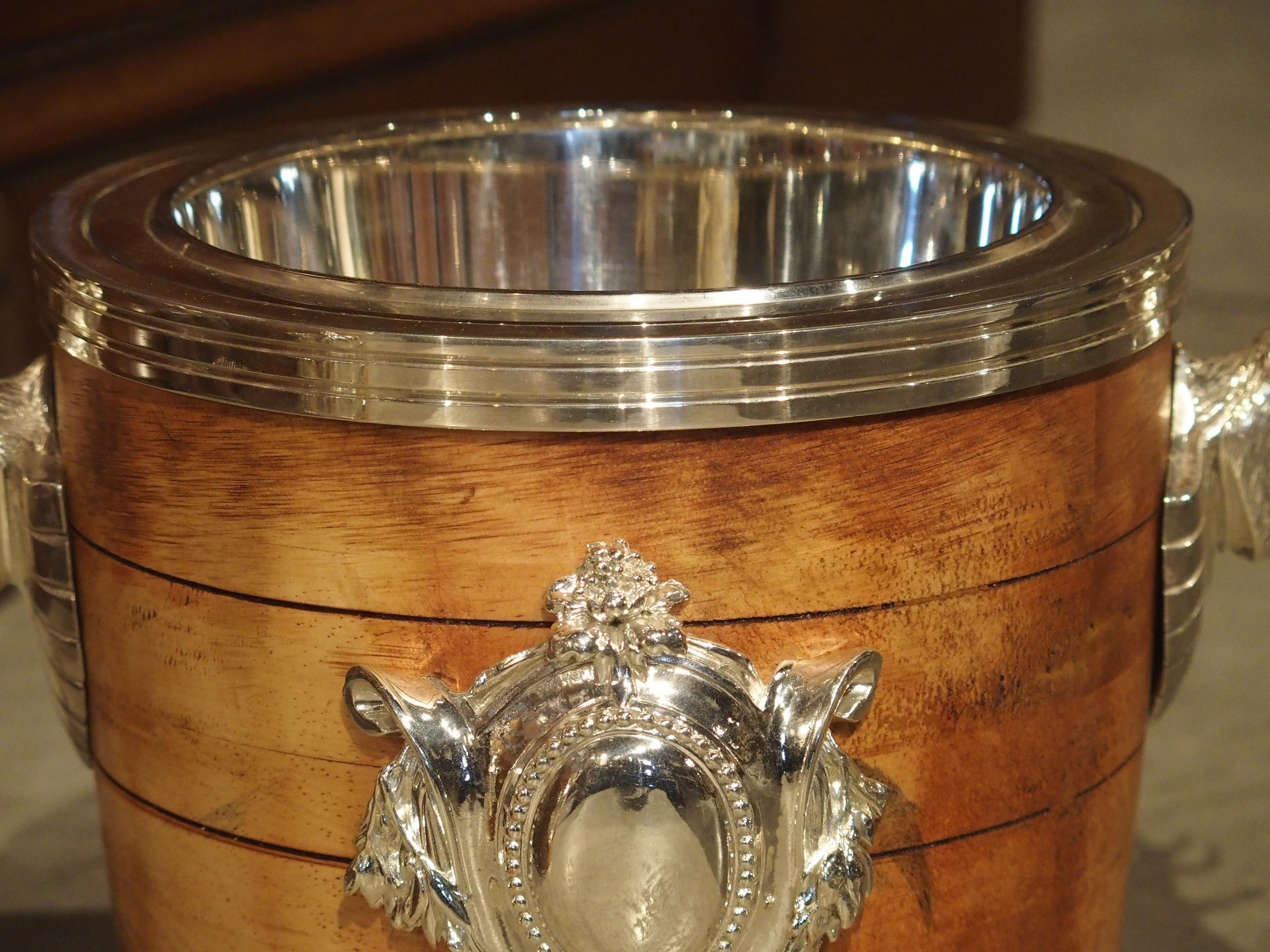 Pair of Silverplate and Wood Wine Coolers with Mounted Stags and Cartouches 9