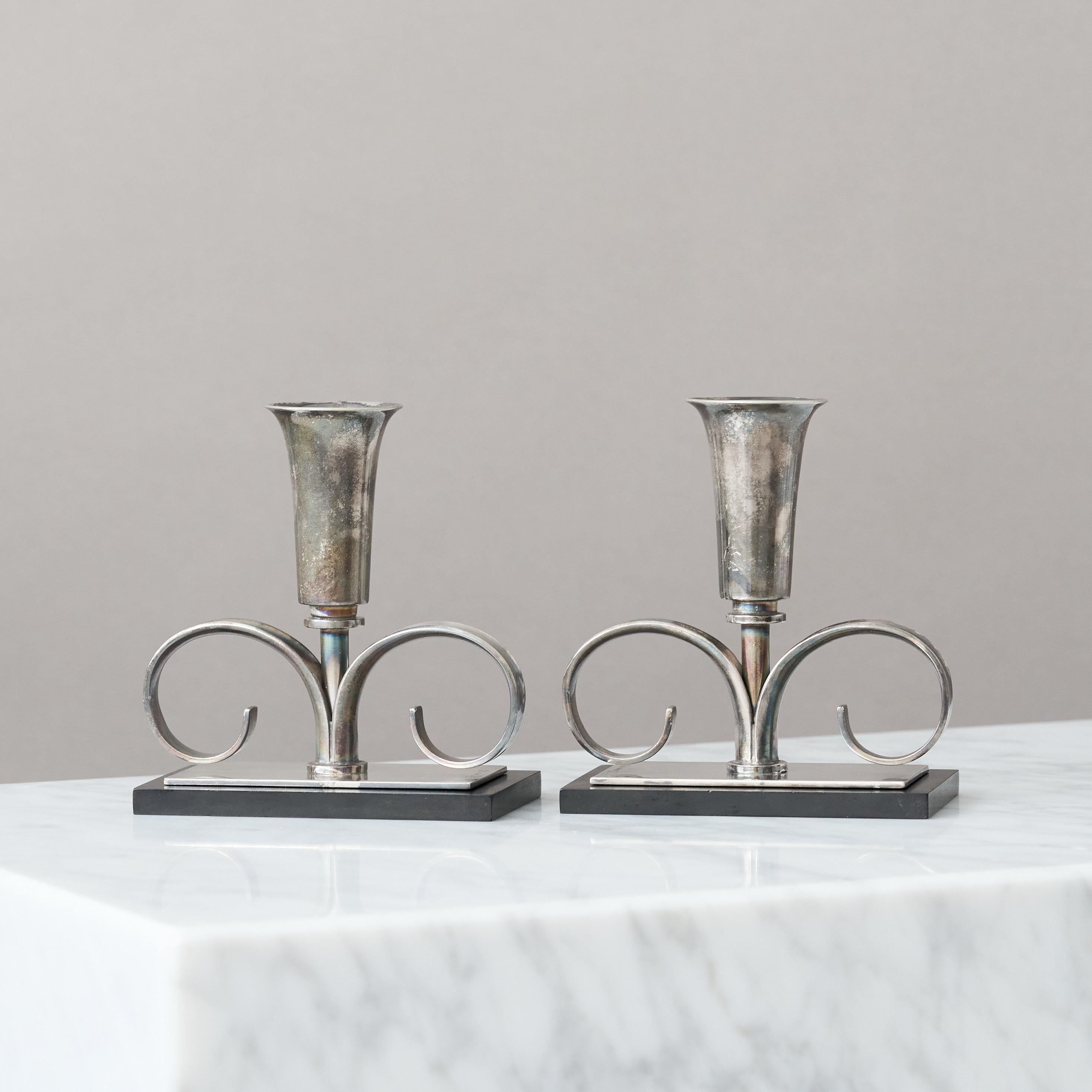 Pair of Silverplate Art Deco Candlesticks by Carl M. Cohr, ATLA, Denmark, 1920s. For Sale 1