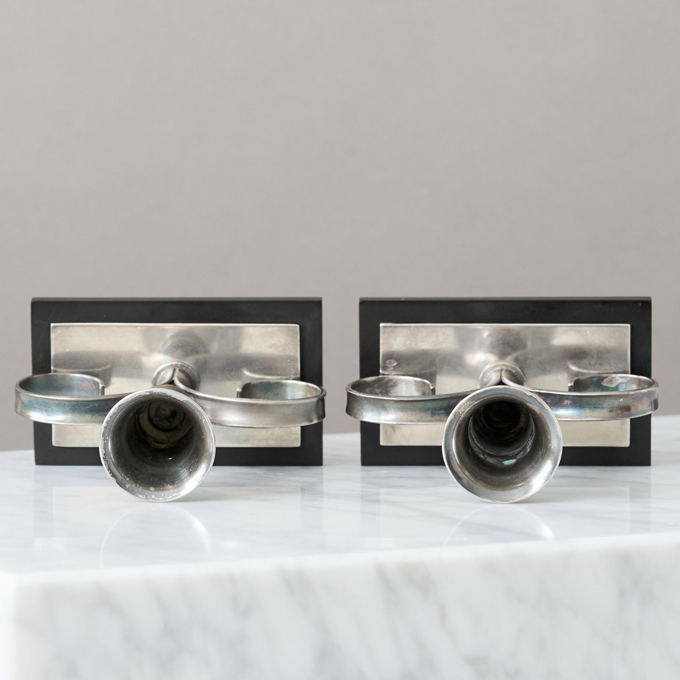 Pair of Silverplate Art Deco Candlesticks by Carl M. Cohr, ATLA, Denmark, 1920s. For Sale 2