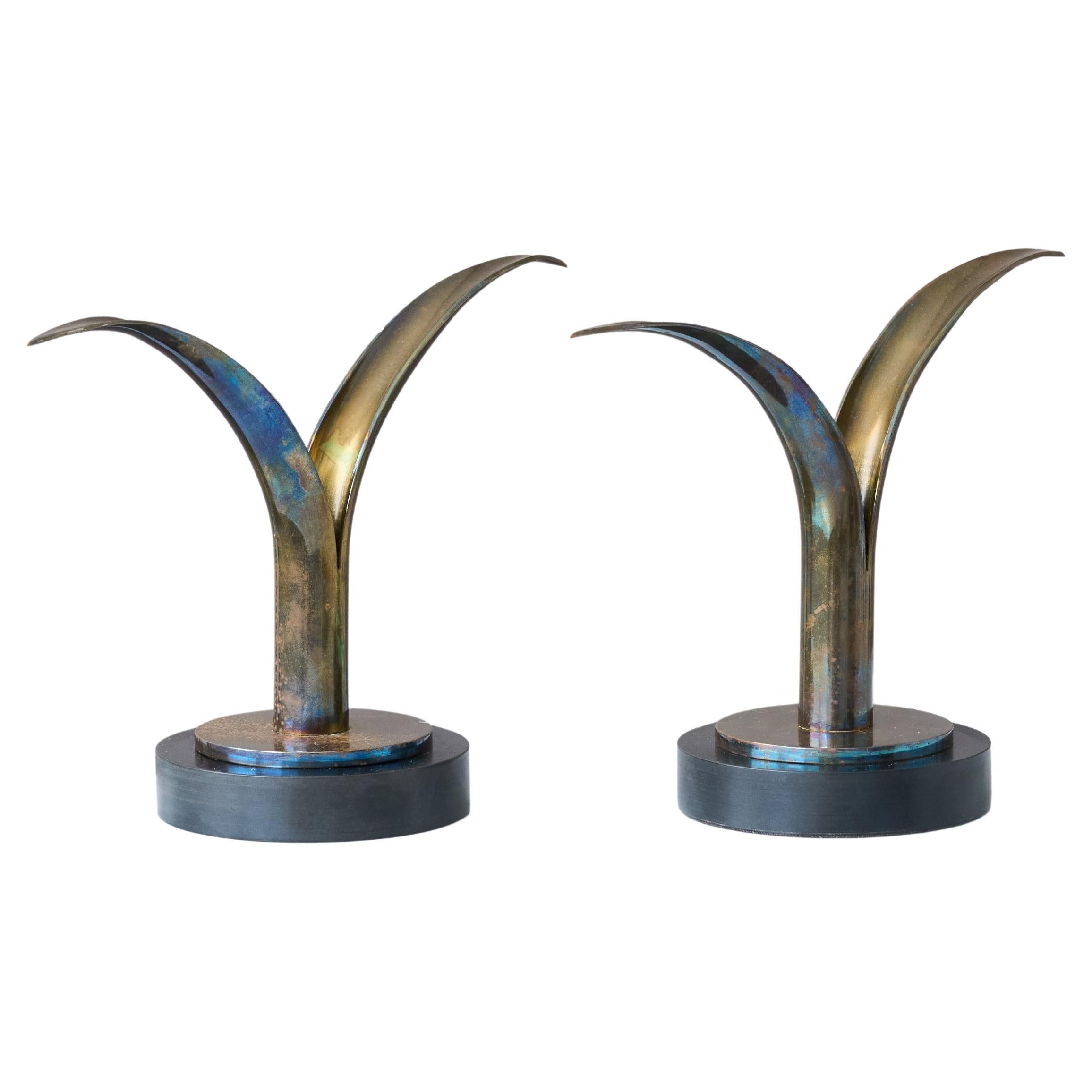 Coppia di candelieri Art Deco in silverplate di autore ignoto, Danimarca, anni '30.