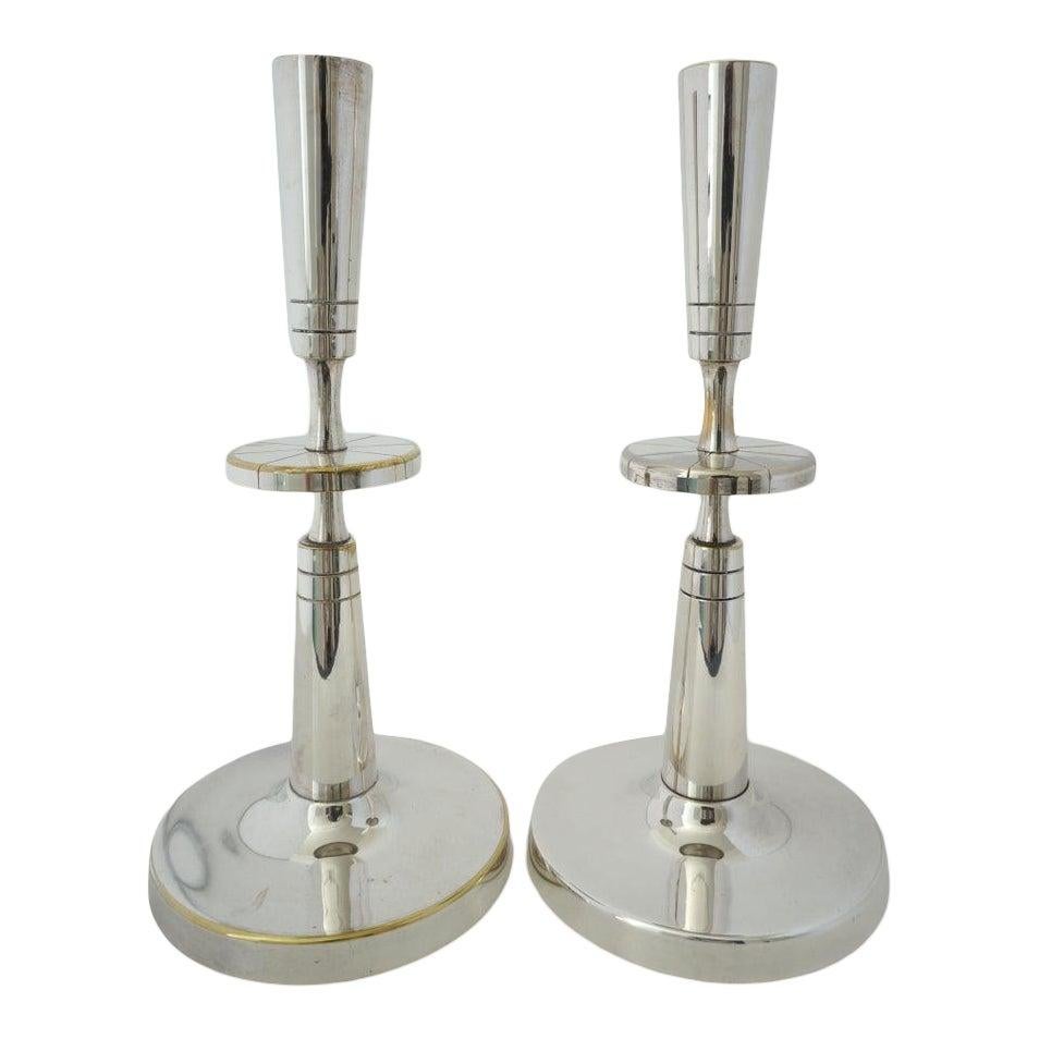 Pair of Silverplate Candlesticks by Tommi Parzinger for Mueck-Cary For Sale 6