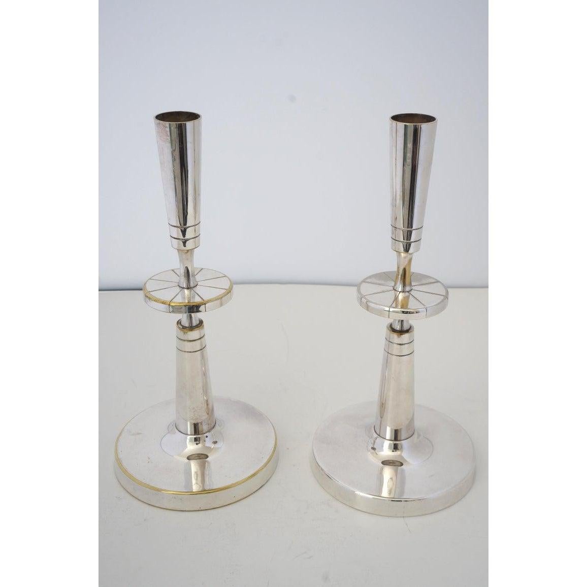 American Pair of Silverplate Candlesticks by Tommi Parzinger for Mueck-Cary For Sale