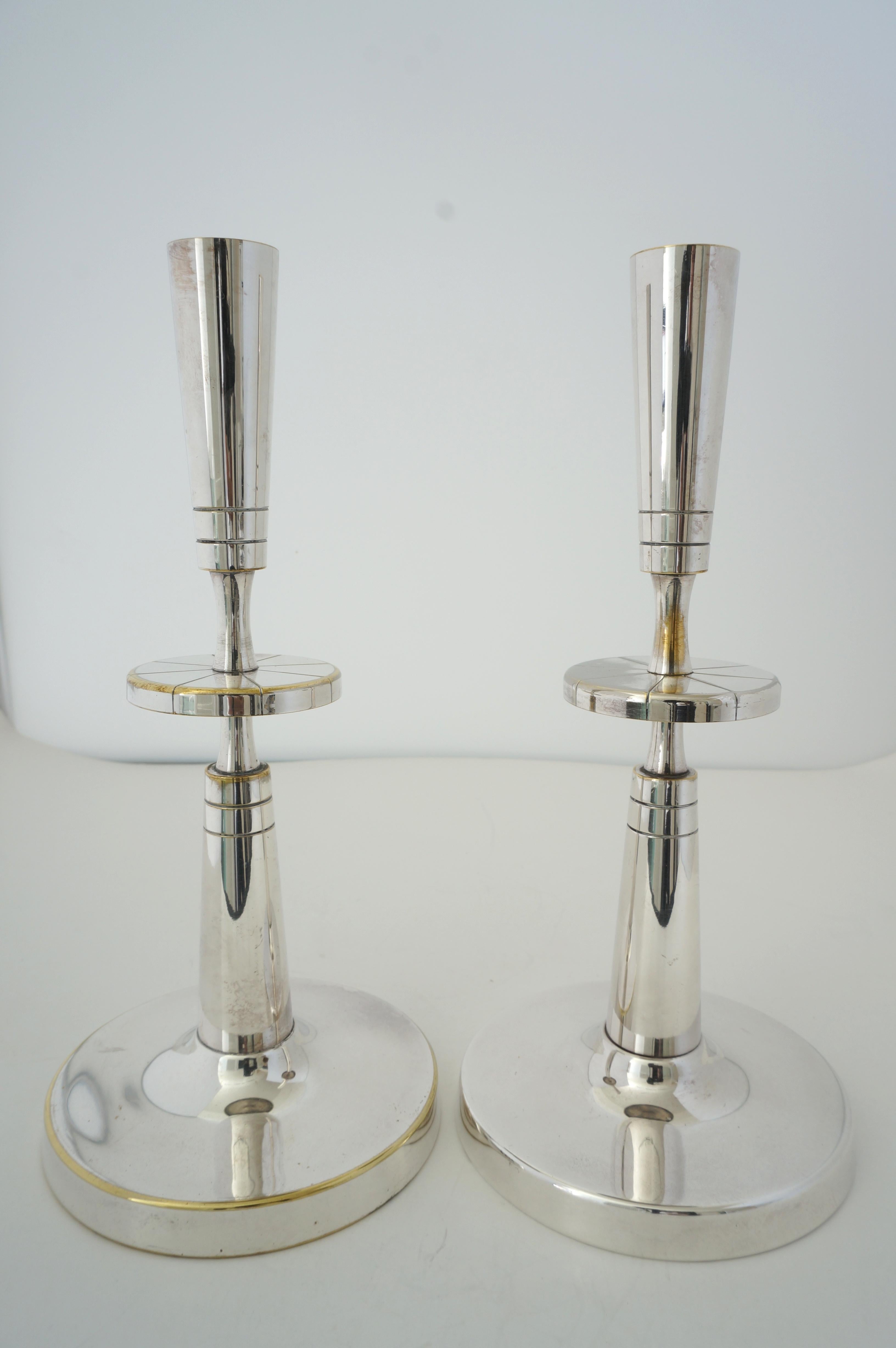 Molded Pair of Silverplate Candlesticks by Tommi Parzinger for Mueck-Cary