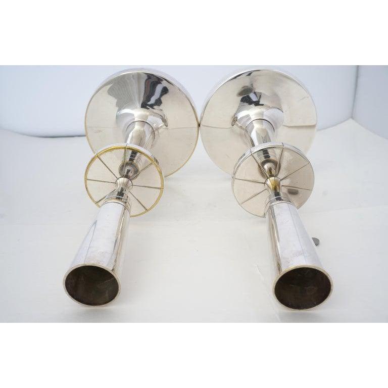 20th Century Pair of Silverplate Candlesticks by Tommi Parzinger for Mueck-Cary For Sale